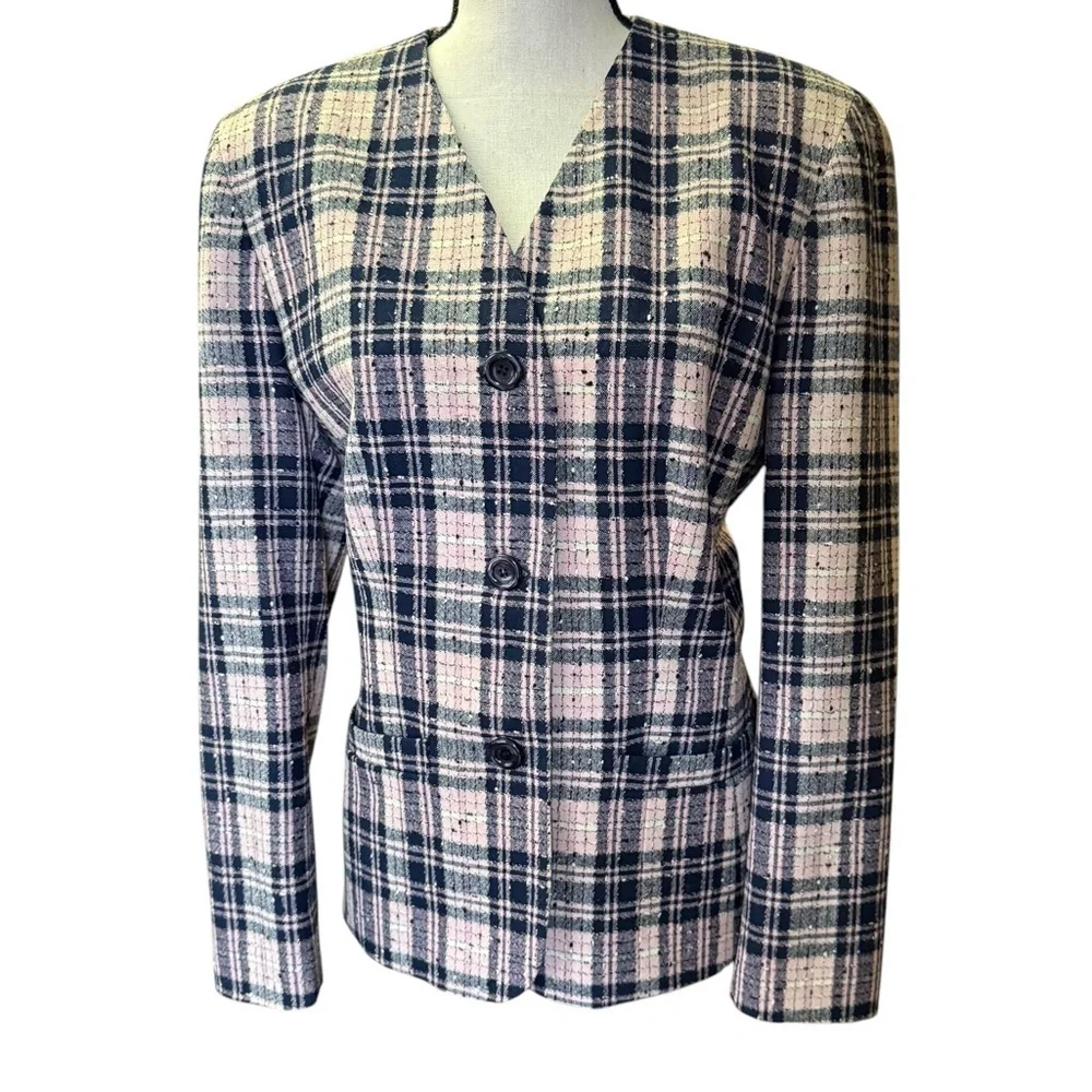 Pendleton classics wool blend tweed button up suit jacket blazer SZ 12 coquette